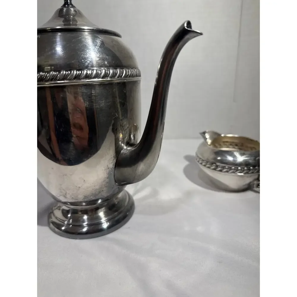 Silver Plated 3 Pc Coffee Tea Set Pot Sugar Creamer Ornate Vintage
